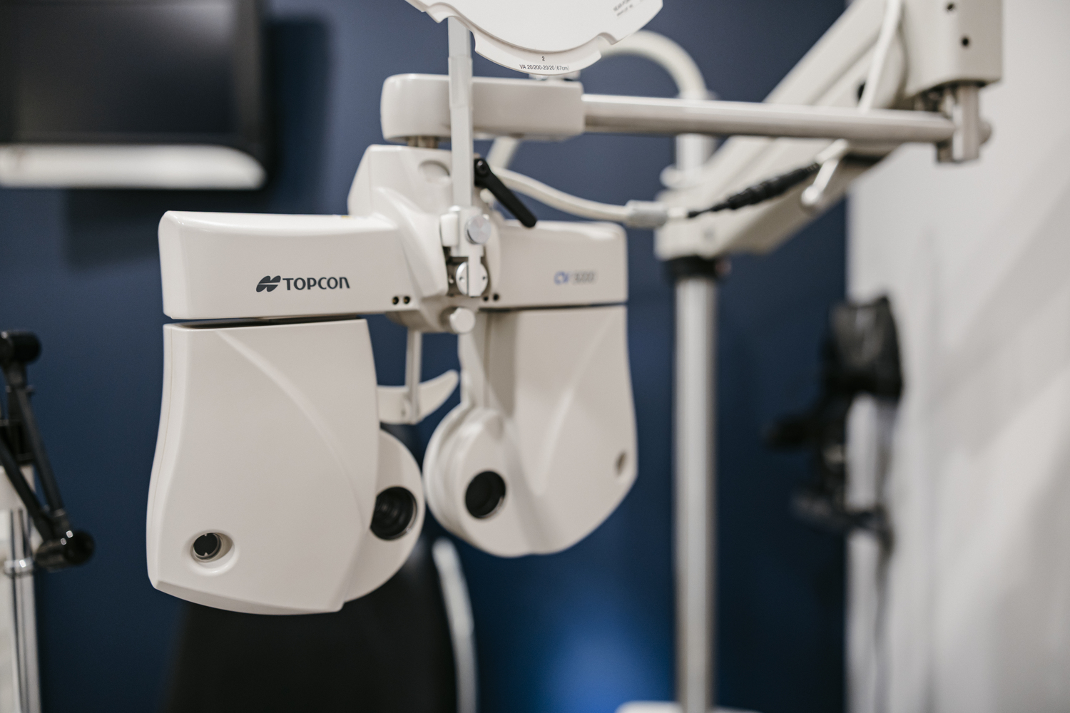 Close-up of phoropter in optometry exam room - North Star Eye Care